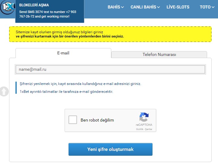 1xbet Şifremi Unuttum