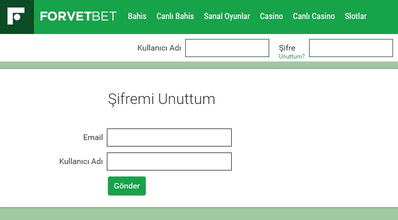 Forvetbet Şifremi Unuttum